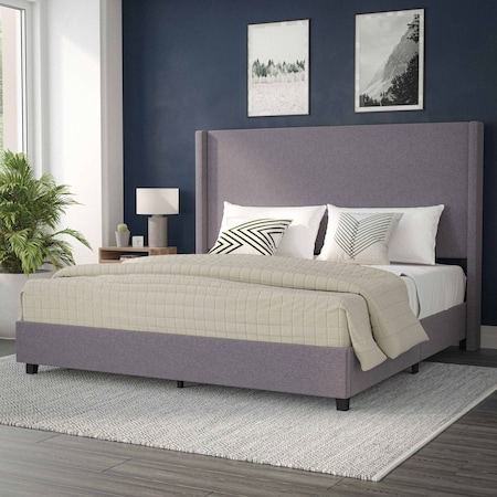 Flash Furniture Gray King Platform Bed with Tufted Headboard YK-1077-GY-K-GG